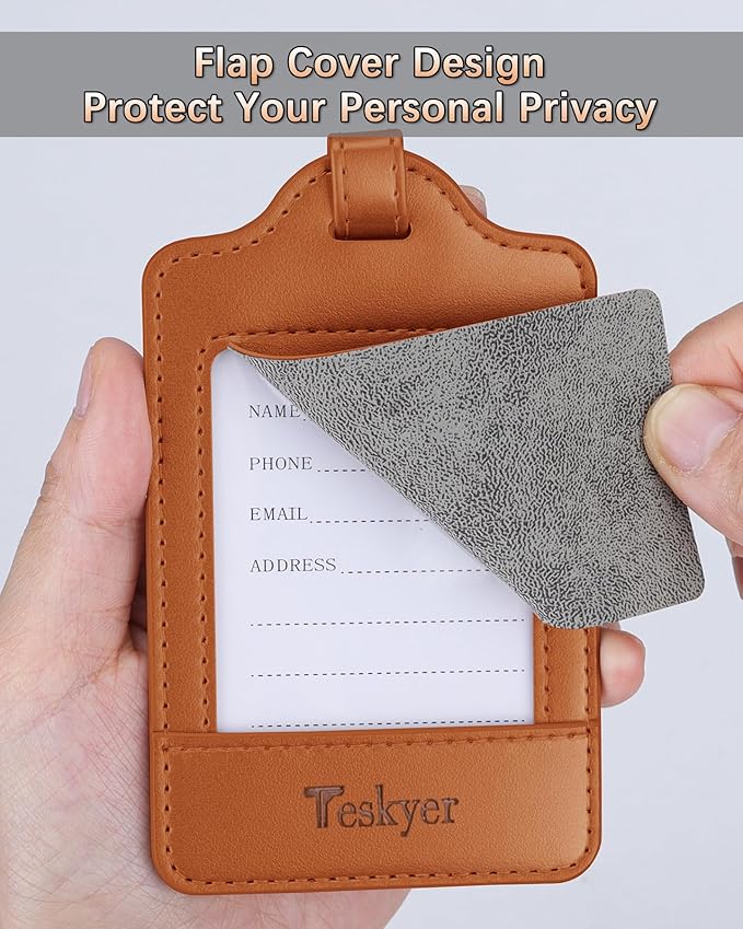 Teskyer Luggage Tags, 3 Pack Premium PU Leather Luggage Tags Privacy Protection Travel Bag Labels Suitcase Tags