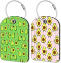 2 Pack PU Luggage Tags for Suitcase, Avocado Suitcase Tag Leather ID Label Bag Tags with Privacy Cover and Metal Loop for Men Women Travel Bag