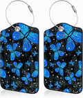 2 Pack Luggage Tags for Suitcases Blue Butterfly Leather Luggage Tags Privacy Cover ID Label with Stainless Steel Loop and Address Card for Women Men Travel Bag Backpack