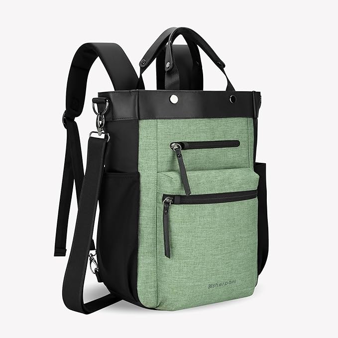 Sherpani Soleil, Anti Theft Convertible Backpack, 3 in 1 Tote Bag, Crossbody Bag, Cross Body Purse, 18L Travel Backpack for Women, RFID Protection, Metal Hardware Fits 13” Laptop (Basil Pro)