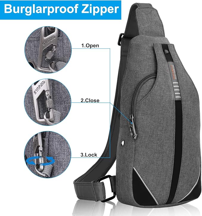 WATERFLY Small Crossbody Sling Backpack Anti Theft Backpack for Traveling Chest Shoulder Bag