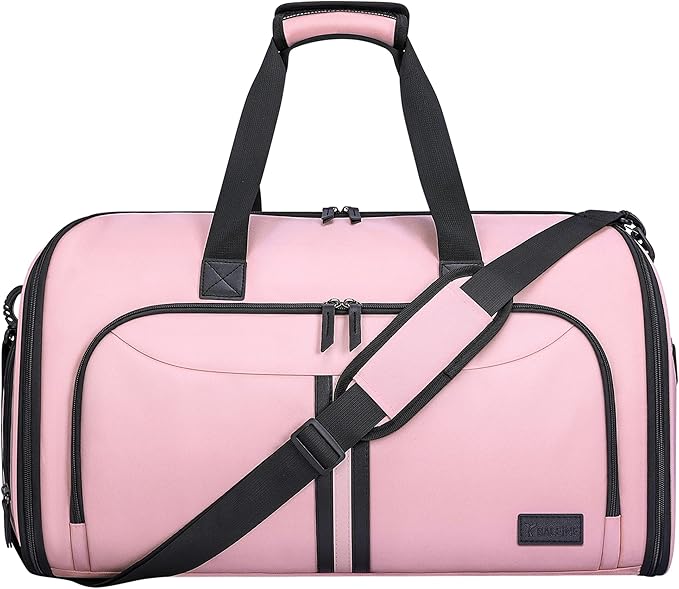 BALEINE Convertible Garment Bag with Shoe Compartment, 2 in 1 Carry on Garment Duffle Bags for Travel, Suit Bag for Men Women (Pink)