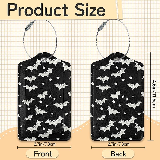 3 Pack PU Leahter Happy Halloween Luggage Tag with Stainless Steel Loop,Travel Suitcase Labels with Privacy Cover ID Label Quickly Spot for Bags