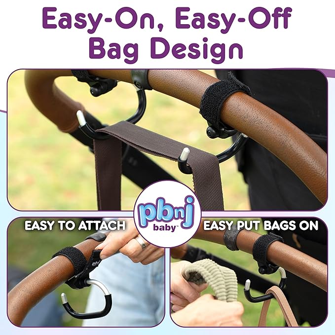 Stroller Hooks for Hanging Diaper Bags - Mommy Stroller Clip and Stroller Accessories Organizer Hook - Large Carabiner Clips for Mom Purse Shopping Grocery Bag and Accessory - (2 Pack) (Foldable)