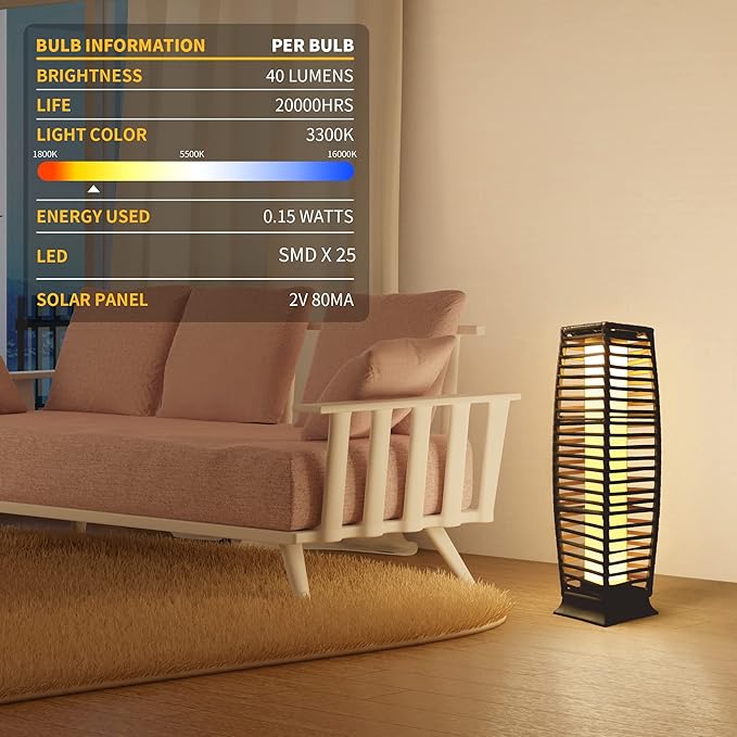 Solar Floor Lamp, Outdoor Floor Lamp, Solar Lanterns Outdoor Waterproof, Solar Powered Resin Wicker Outdoor Solar Lamp,Weather-Resistant Rattan Deck Light for Porch, Garden, Patio, Deck