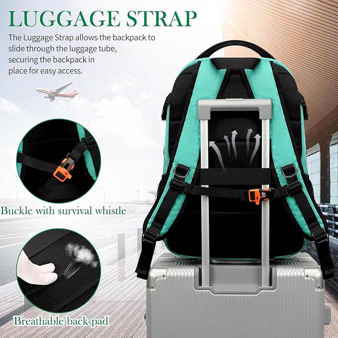 FENGDONG 17.3 inch Large Laptop Backpack Durable Waterproof Travel College Backpack Bookbag for Men & Women Business Backpack with USB Charging Port,Headset Port Light Green