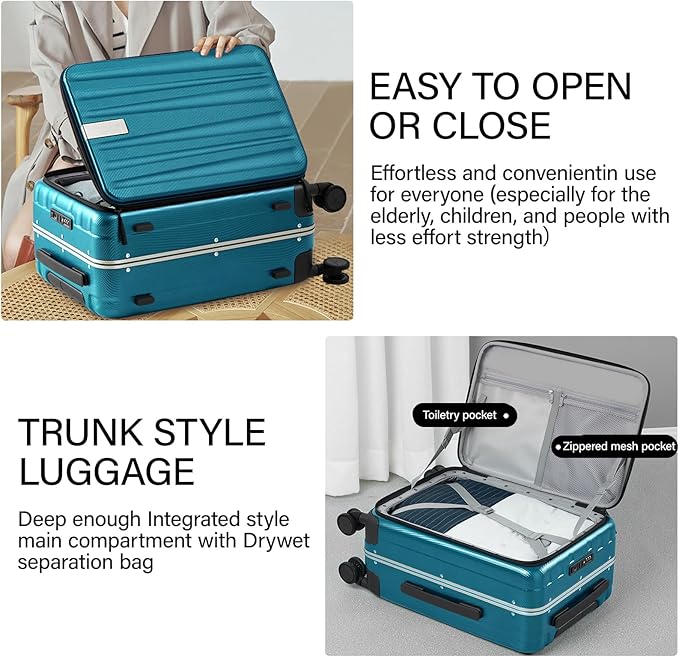 Hanke 20 Inch Carry On Luggage with Wheels PC Hard Shell Suitcase Top Opening Aluminum Frame Tsa Luggage Suitcases for Travel Woman Men Christmas Gifts for Birthday，Caribbean Blue.