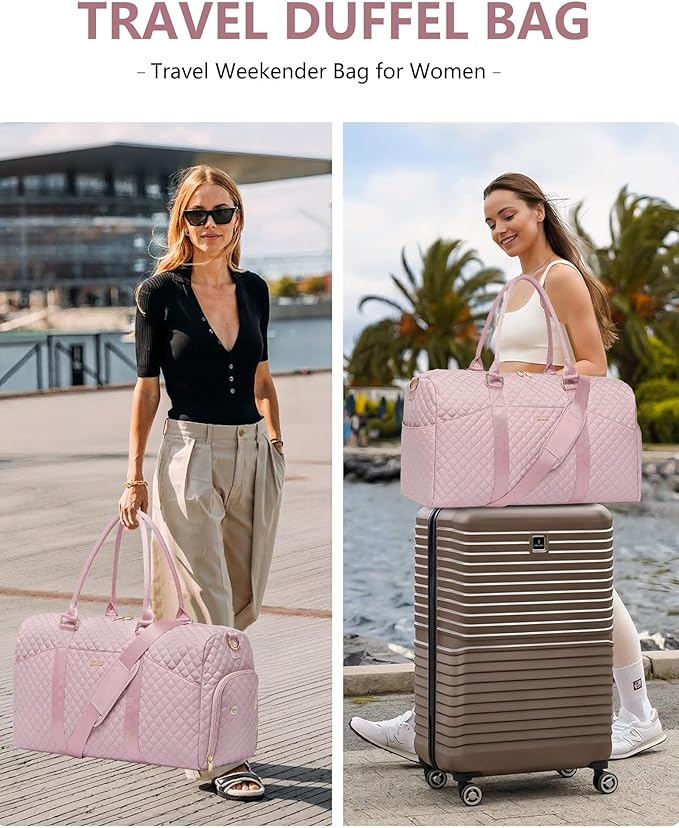 Women Duffle Weekender Travel Bag: Large Duffel Bags with Shoe Compartment Carry On Overnight Tote Bag with Wet Pocket Toiletry Bags Weekend Gym Yoga Hospital Bag for Labor and Delivery Pink 3Pcs Set