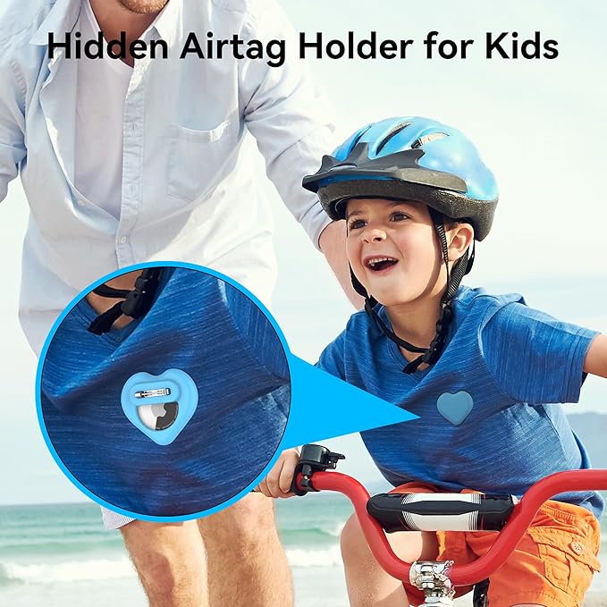 DDJ for AirTag Kids Hidden Case, 4 Pack for Apple Air Tag Tracker Holder for Kids with Invisible Pin, Anti Lost, for Children, Elderly, Shoes, Luggage, Pets Collar (Black Blue Pink Purple)