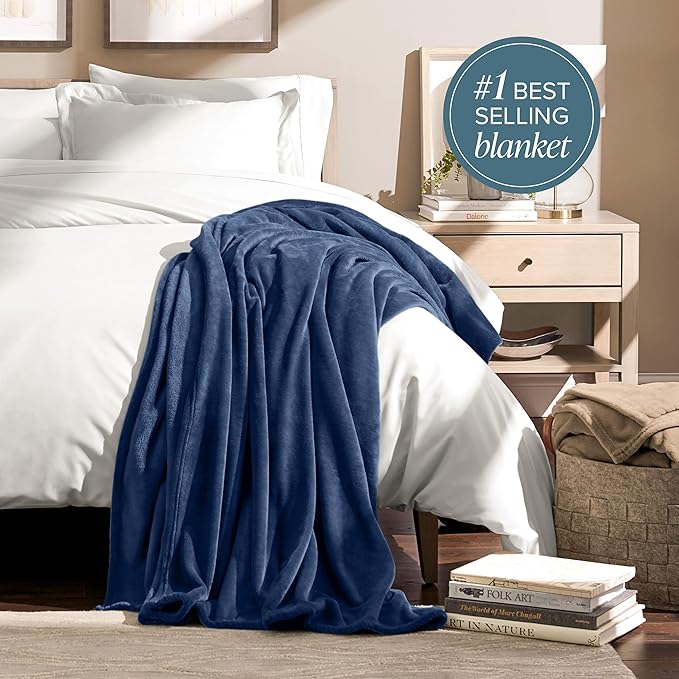 Bare Home Fleece Blanket - Throw Extra Long - Ultra-Soft Lightweight for Bed, Sofa, and Couch - Luxury Microplush - Cozy Warm Blanket (Throw XL, Dark Blue)