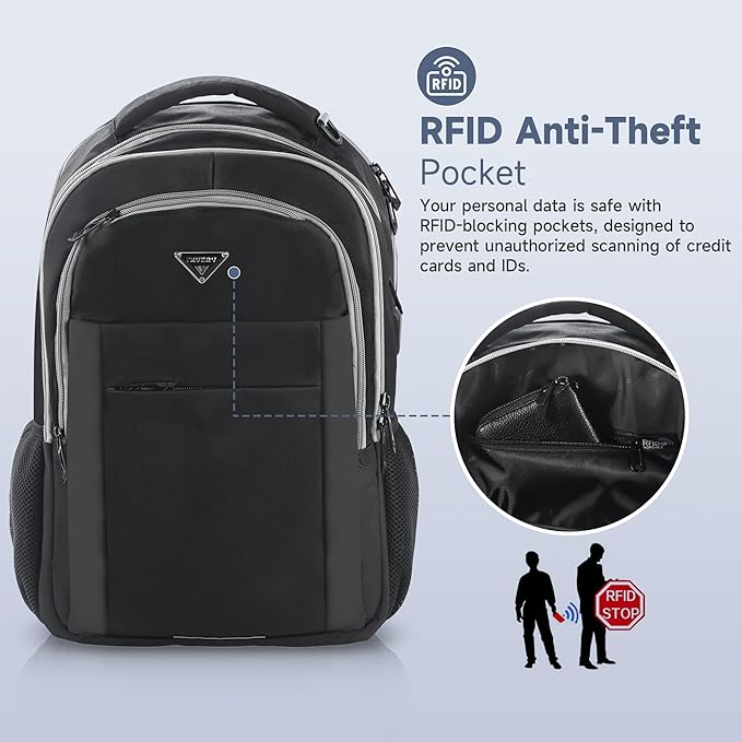 Multipocket TSA Black Travel Laptop Backpack for Men, Anti-Theft Business Daypacks, Airline Approved Personal Item Work Bag, Water Resistant 16 Inch Work Computer Backpack