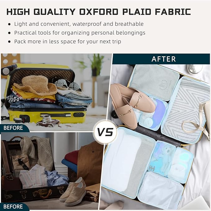 Reginary 6 Set Travel Packing Cubes Luggage Organizer Set Lightweight Suitcase with Shoe Bag for Clothes Toiletries