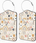 2 Pack Luggage Tags for Suitcases Boho Rainbow Flower Leather Luggage Tags Privacy Cover ID Label with Stainless Steel Loop and Address Card for Women Men Travel Bag Backpack