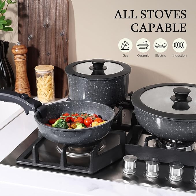 GiPP Ceramic Non Stick Frying Pans Set Removable Handle, Dishwasher & Oven Safe Nonstick Skillets with Detachable Handle, Healthy Cooking Compatible with All Stovetops, PFOA Free, RV Cookware set