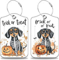 Halloween Funny Dachshund Dog and Pumpkin Set of 2 Luggage Tags for Suitcases Leather Suitcase Tags with Privacy Name Address Label and Stainless Steel Loop for Women Men Travel Luggage Accessories