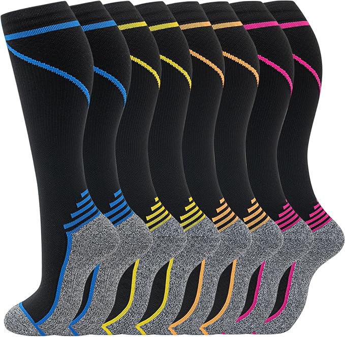 fenglaoda 8 Pairs Compression Socks for Men & Women 20-30 mmHg Knee High Nurse Pregnant Running Medical and Travel Athletic