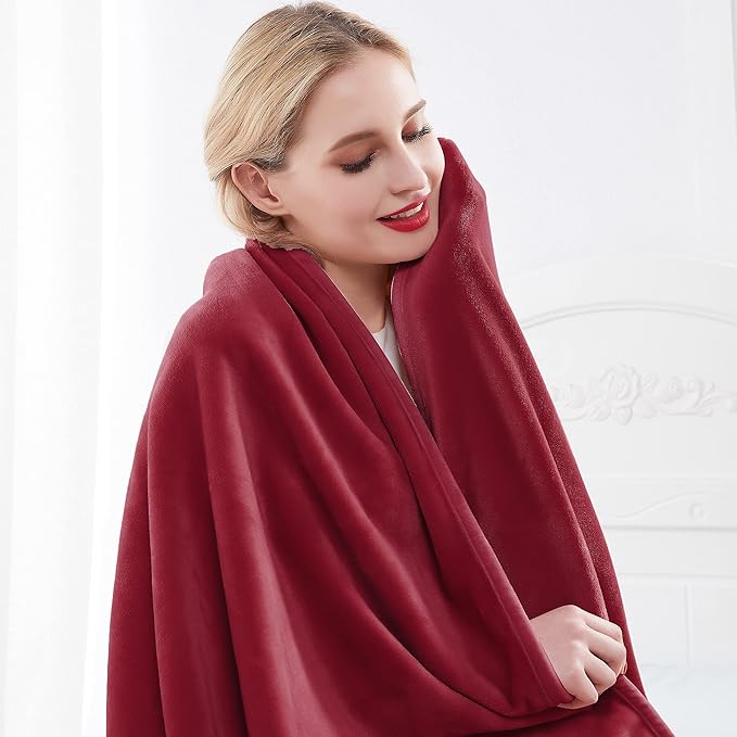 Surii Home Luxury Microfiber Flannel Blanket, Super Soft, Warm, Cozy, Fluffy, and Breathable, Perfect Throws for Bed, Couch, Sofa, for All Season Use. 350GSM Queen Size 90x90 Inches(Burgundy)
