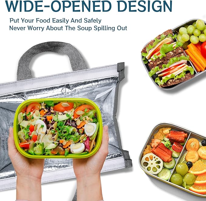 Della Gao Insulated Lunch Bag for Women Men, Waterproof Small Lunch Tote Lunch Box, Reusable Lunch Bags for Work, Party, Travel and Picnic (Gray)