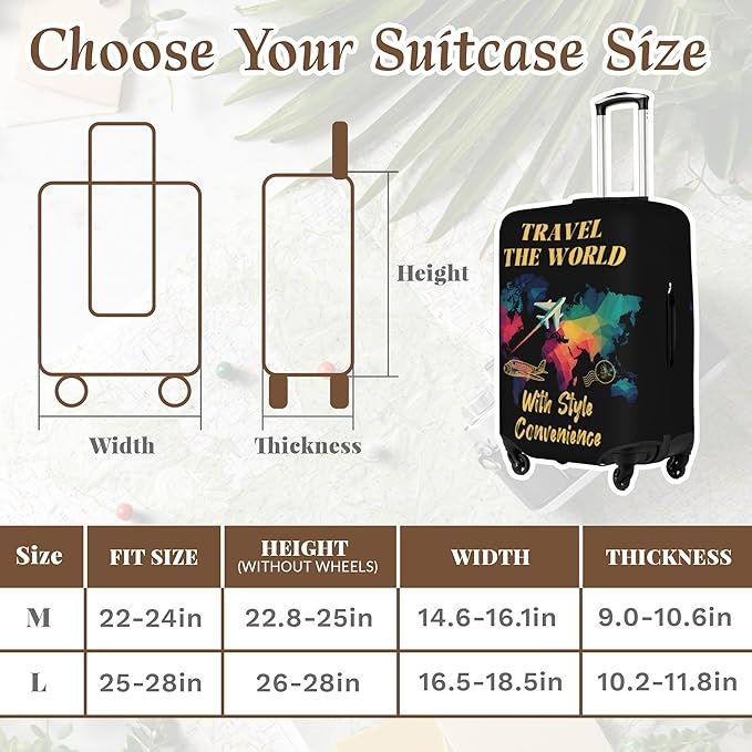 Luggage Cover, Travel Suitcase Covers, Elastic Suitcase Protective Cover, Scratchproof Luggage Protector, Washable Dustproof Trolley Case Protector Fit 22-28 Inch (bk, M（22-24inch suitcase）)
