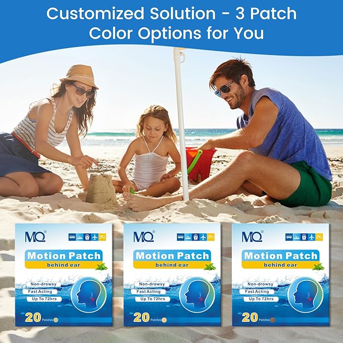 MQ 20ct Motion Sickness Patches, Light Color, Sea Sickness Patches Non Drowsy & Waterproof, Cruise Ship Travel Essentials, Fast Acting & Long Lasting 72H
