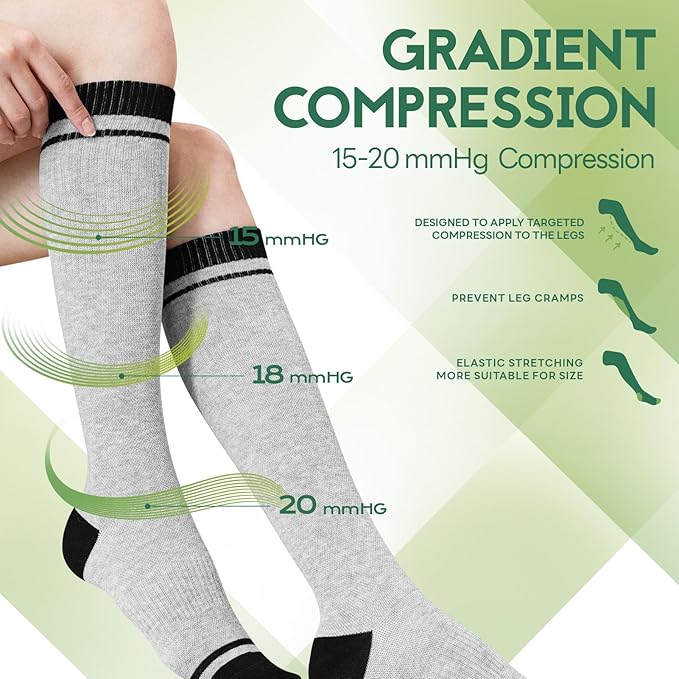 Bamboo Viscose Compression Socks for Women & Men (3 Pairs) 15-20 mmHg Knee High Support for Nurses, Travel, Pregnant