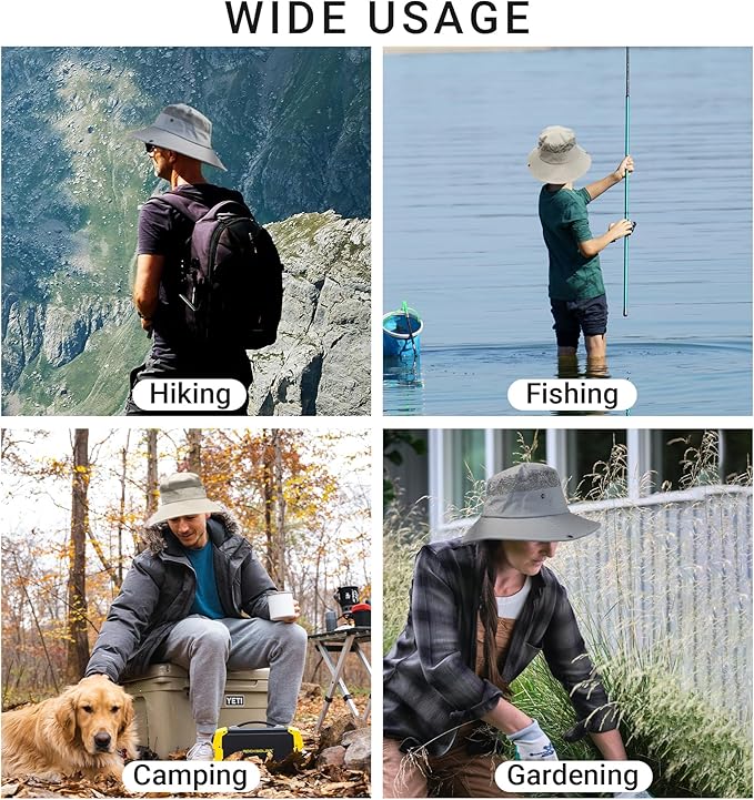 NPQQUAN Ponytail Sun Bucket Hats for Women Men Wide Brim UPF 50+ Fishing & Beach Hats