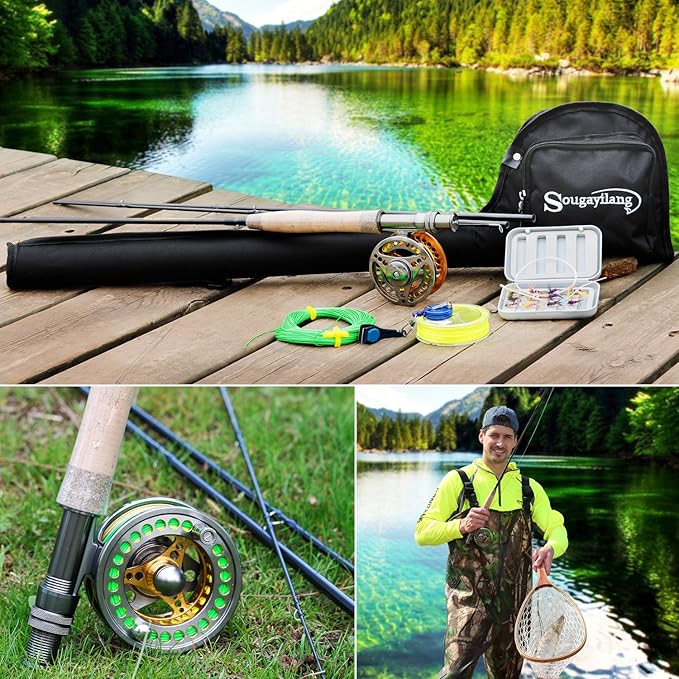 Sougayilang Fly Fishing Rod Reel Combos with Lightweight Portable Fly Rod and CNC-machined Aluminum Alloy Fly Reel,Fly Fishing Complete Starter Package