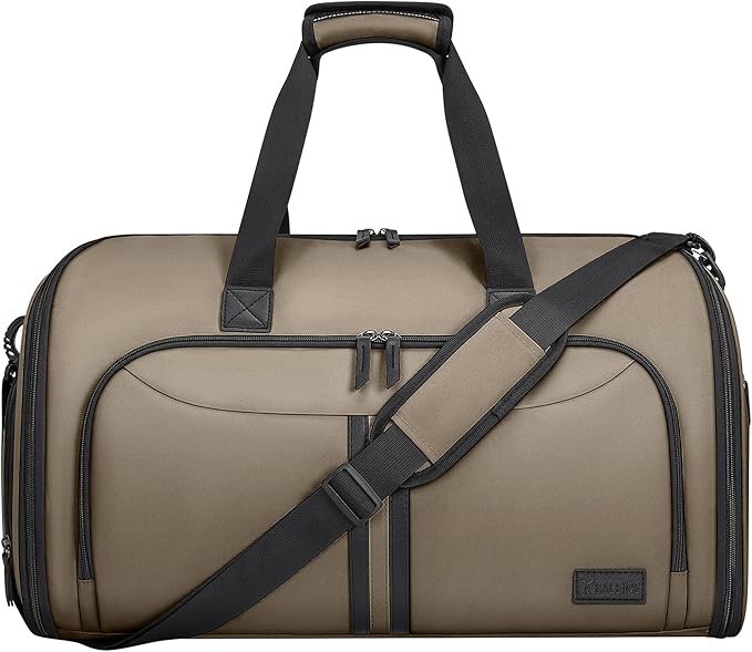 BALEINE Convertible Garment Bag with Shoe Compartment, 2 in 1 Carry on Garment Duffle Bags for Travel, Suit Bag for Men Women (Brown)