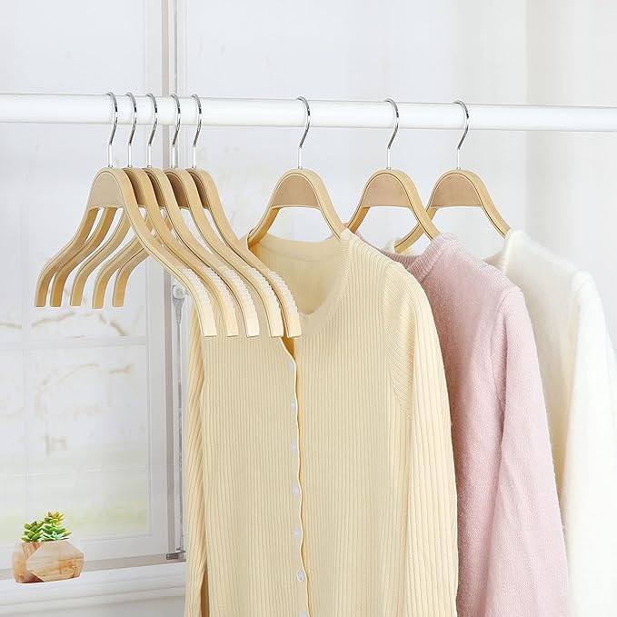 TOPIA HANGER Slim Natural Wood Hangers with Extra Soft Non-Slip Rubber Grips, 18-Pack High-Grade Fashion Hanger No Shoulder Bump for Sweater, Camisole, Jacket, Dress, Coat -CT16N