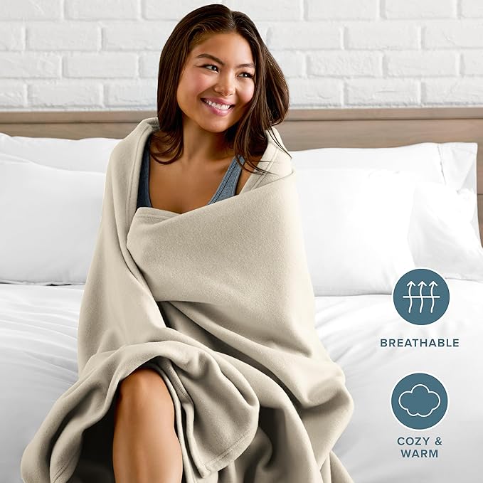 Bare Home Polar Fleece Blanket - King - Oyster - Warm & Cozy - Premium Fleece - Throw for Bed, Sofa, Camping, Travel and Cold Nights - Lightweight Blanket (King, Oyster)