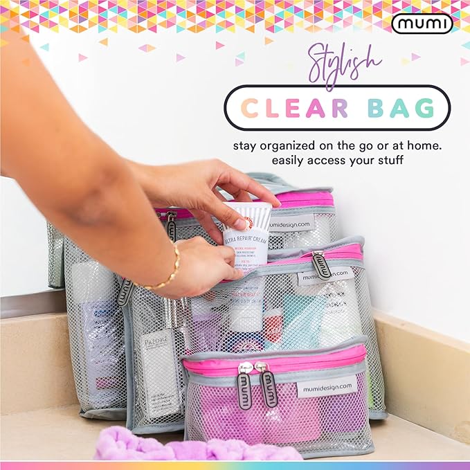 MUMI Travel Toiletry Bag Set of 3 – Clear TSA Approved Toiletry Bags for Women – Reusable Water-Resistant Makeup Organizer Pouches for Skincare, Cosmetics, Travel Accessories, Airport Packing - Aqua
