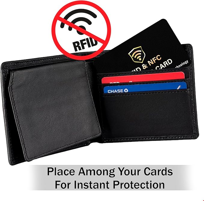 SaiTech IT 5 Pack RFID Blocking Card, One Card Protects Entire Wallet Purse, NFC Contactless Bank Debit Credit Card Protector ID ATM Guard Card Blocker–(Black)