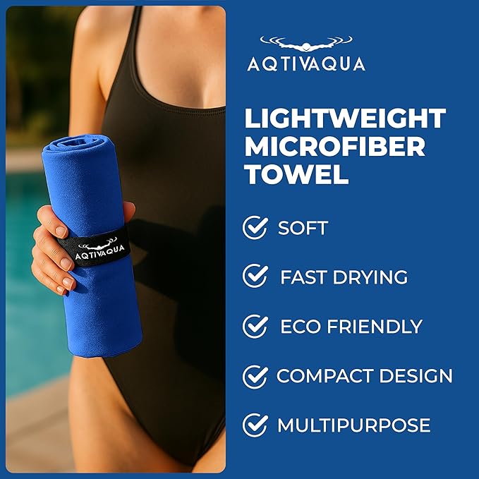 AqtivAqua Quick Dry Towel - Lightweight Microfiber Travel Towel w/Bag - Fast Drying Towel Set for Camping, Beach, Pool, Gym, Backpacking, Sports, Yoga & Swim Use, Hiking (Royal Blue, L:30"x60")