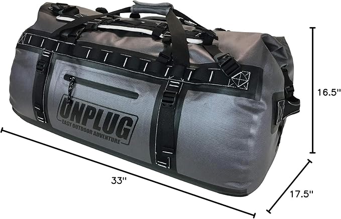 UNPLUG Waterproof Bags for Travel -1680D Heavy Duty Waterproof Duffel Bag for Camping, Motorcycle Dry Bag, Hunting Bag, Bug Out Bag, Waterproof Bags for Boating. Tactical Duffle Bag (155L Storm Grey)