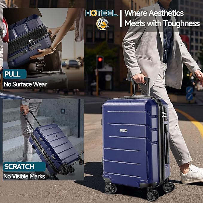 Hoteel Luggage Sets 3 Piece, ABS+PC Hard Shell Expandable Suitcases with Wheels, TSA Aproved Lock and Carry on Bags, Travel Suit Case Set for Men and Women, (3-Piece, Blue)