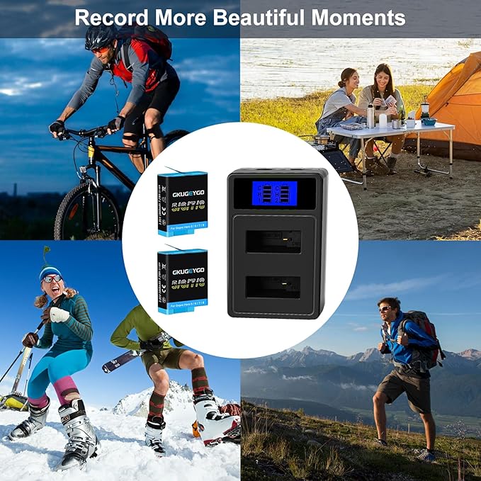 Rechargeable Battery Charger Kit Compatible with Gopro Hero 8/7/6/5 Black 2-Pack Batteries and Dual Channel USB Charger Combo