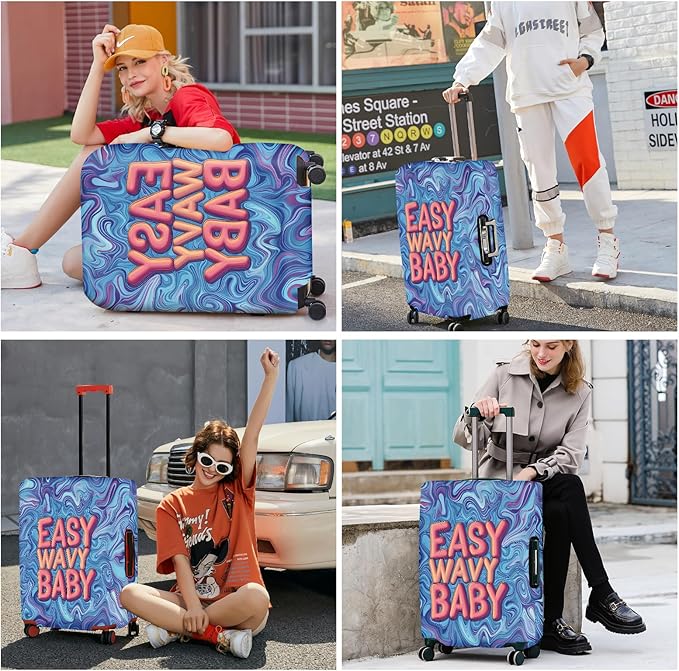 ANNA QUEEN Funny Psychedelic Wavy Luggage Cover, Colorful Suitcase Protector with with Retro Vibes, Stretchable, Washable Travel Cover for 28-30 Inch Luggage