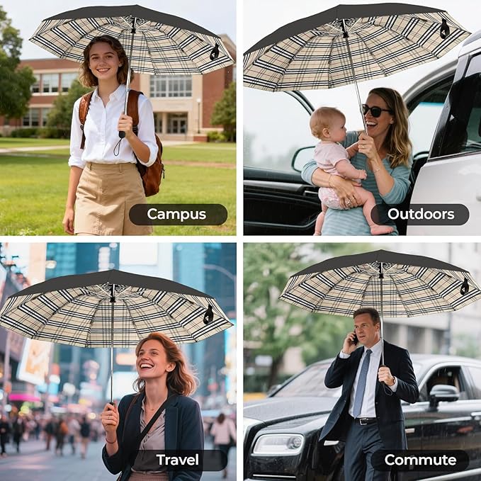 Compact Inverted Travel Umbrella, Automatic Open Close, 9-Rib 46 Inch Windproof Umbrella, Waterproof UPF 50+, Portable Umbrellas for Men, Women, Travel, and Daily Use