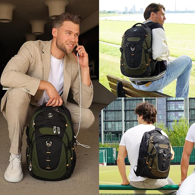 Swissdigital Design Laptop Backpack with USB Charging Port, TSA Travel Backpack Fits 15.6 inches Computer, 31L College School Backpack for Men, Olive/Black | SD803-26