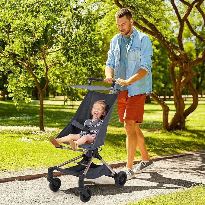 Jojoka Lightweight Stroller for Airplane,Compact Strollers for Travel,Foldable Toddler Pushchair with Carry Bag, Storage Basket, Rear Brakes, Adjustable Awning(Blue)
