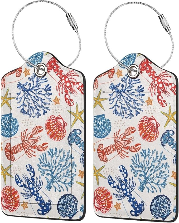 Fun Luggage Tags for Suitcases Leather Name Tag for Luggage Cute Travel Baggage Tags for Carnival Cruise Ships with Funny Patter 2pcs (Lobster)