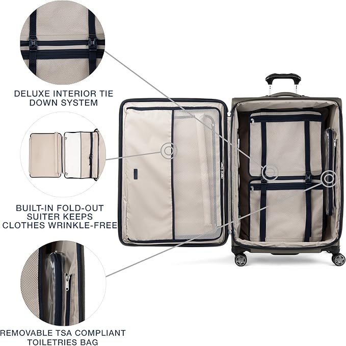 Travelpro Platinum Elite Softside Expandable Checked Luggage, 8 Wheel Spinner Large Suitcase, TSA Lock, Men and Women, Metallic Sand, Checked Large 29-Inch