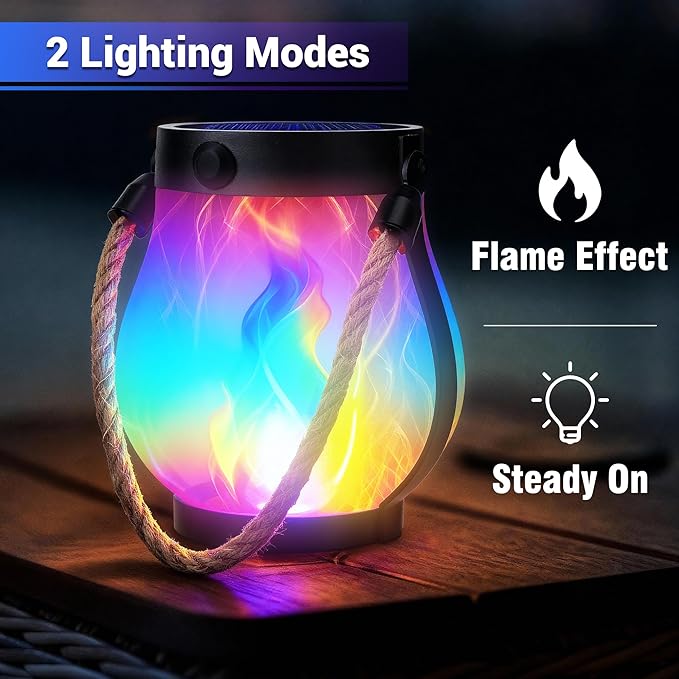 Halloween Solar Flame Lantern Hanging Outdoor Waterproof Purple - 2 Pack Flame Lanterns with Dual Charging Modes of Solar & USB for Garden or Yard Halloween Decorations (Multicolor - 1 Pack)