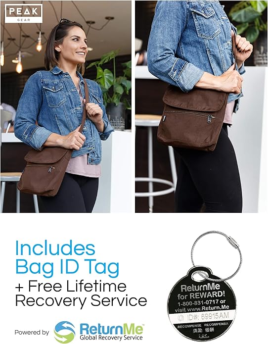 Peak Gear Crossbody Travel Purse with RFID Blocking Pocket and Lifetime Recovery Service. Nylon Shoulder Bag