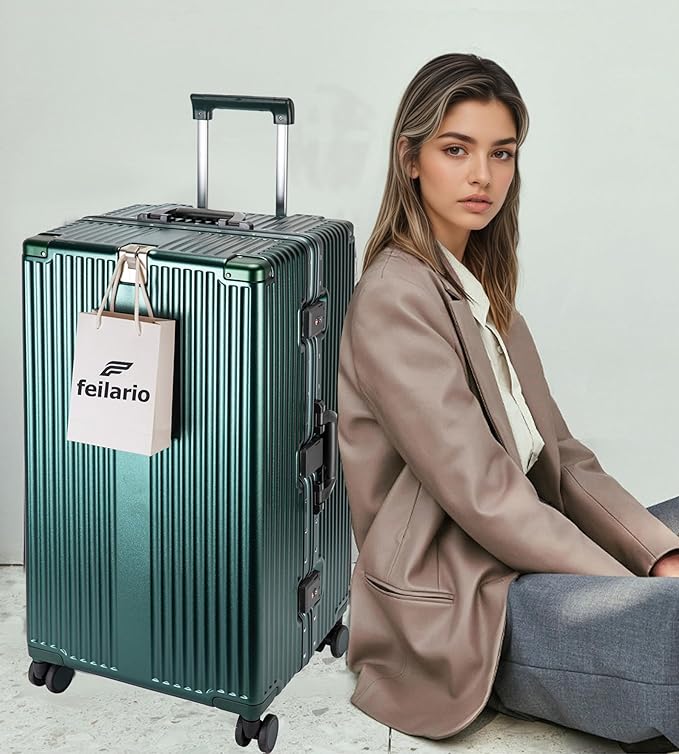feilario 30in Super Large Captain Aluminum Frame Hardside Spinner Wheels Luggage, Removable Wheels Zipperless Checked Suitcase with Cup Holder/Phone Holder