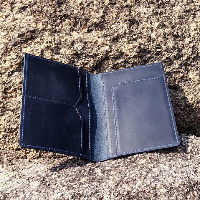 STAR VISTA Albatross Leather Travel Passport Holder, Minimalist Design, Full Grain Leather Case for Women and Men - Slim Passport Wallet, Bifold, RFID Blocking, Navy Blue