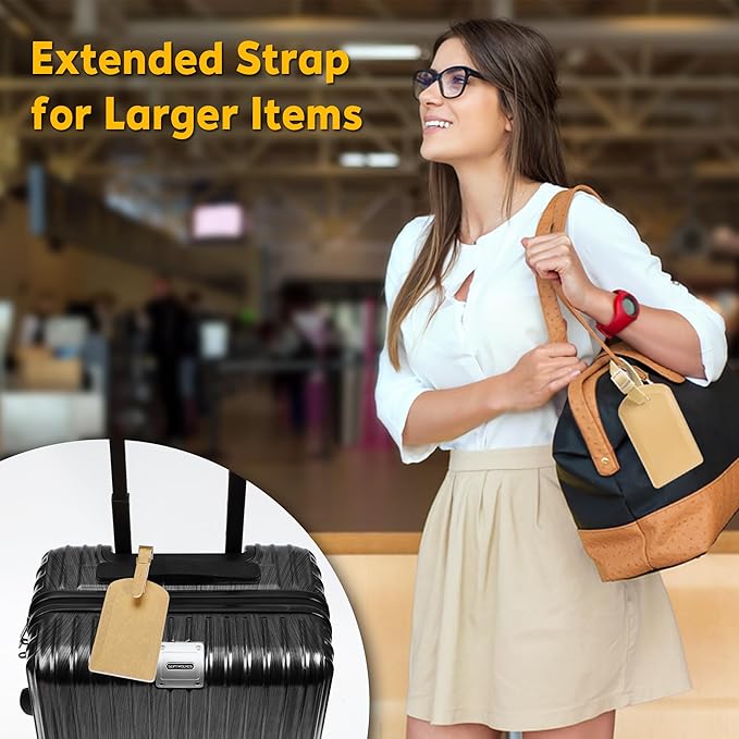 3 Pack Luggage Tags for Suitcases, TSA Approved Bag Tags, Baggage Tags with Privacy Protection, Travel Essentials Luggage Accessories, Golden