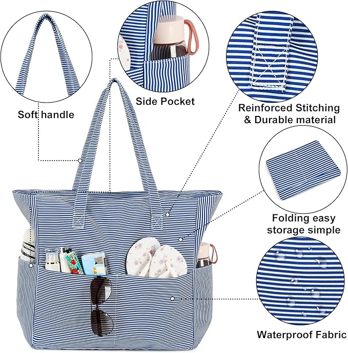 Waterproof Beach Tote Pool Bags for Women Ladies Extra Large Gym Tote Carry On Bag With Wet Compartment for Weekender Travel