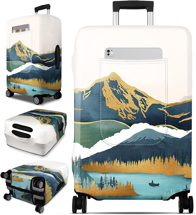 Slohif Luggage Cover for Suitcase Tsa Approved Protector - Luggage Sleeve Large Suit Case Cover Travel Stretch Baggage Case Protective Washable Fit 31-32 Inch Mountain XL