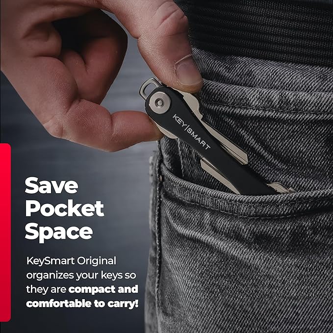 KEYSMART Key Holder for Keychain - Compact Key Organizer for Key Chain, Minimalist Clutter-Free EDC Keychains Key Ring, Black, 14 Keys